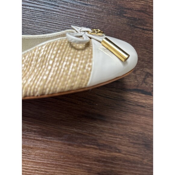 Michael Kors Nori Leather Raffia Designer Ballet Flat SoHo Classic Hipster 6.5 - Picture 4 of 5
